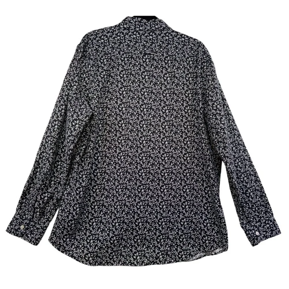 Banana Republic Slim Fit XL Navy & White Leaf Print Linen Blend Long Sleeve Butt